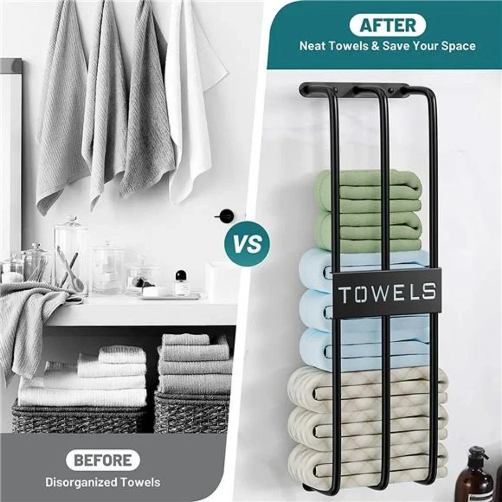 Towel Racks for Bathroom Wall Mounted, 3 Bar Towel Storage, Black
